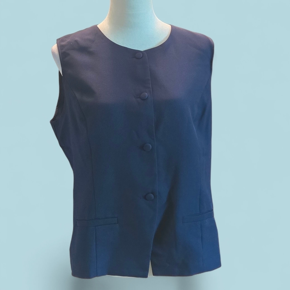 Casly Lamiit Women's L Blue Business Suit Casual Vest Collarless Short Waistcoat
